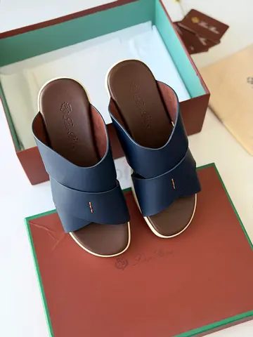 ​Loro Piana Mens Sea-Sail Sandals - Navy Blue Leather