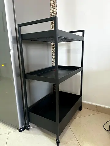 IKEA black metal kitchen trolley with wheels, good used condition