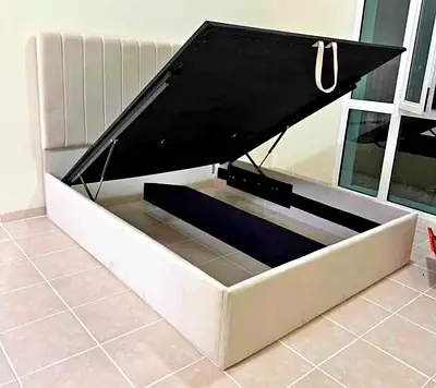 Queen Size Storage Ottoman Bed with Upholstered Headboard