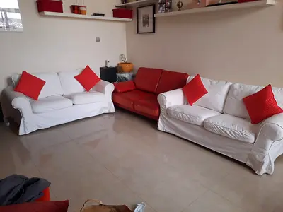 Sofa set for sale x3 with red floor lamp