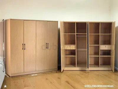 IKEA-style 4-Door Oak Wardrobe — 200cm W x 55cm D x 200cm H, Good Condition