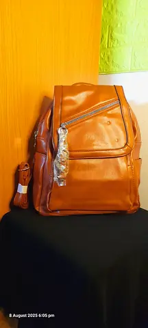 Brown Leather-Look Backpack — New with Straps