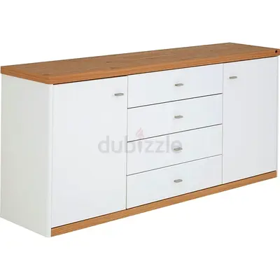 White and Oak Sideboard with 4 Drawers and 2 Cupboards
