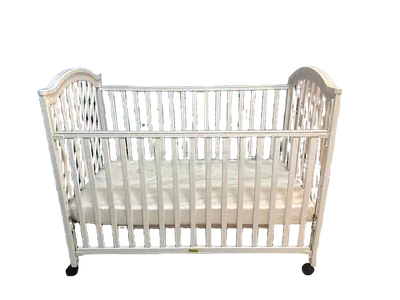 White Wooden Baby Crib with Mattress - Good Condition