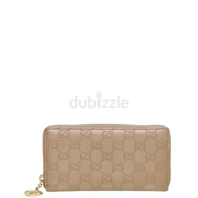 Authentic Gucci Rose Beige GG Guccissima Zip Around Lovely Wallet