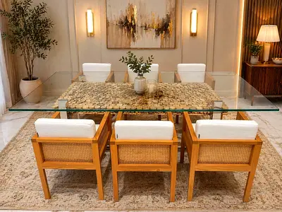 Marina Home Top high quality glass dining table with chairs