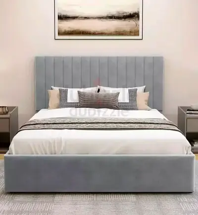 Brand New Modern Grey Upholstered King Size Bed with Headboard