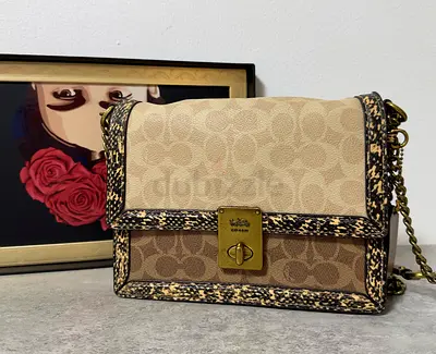 Coach Hutton Shoulder Bag in Signature Canvas with Snakeskin Detail
