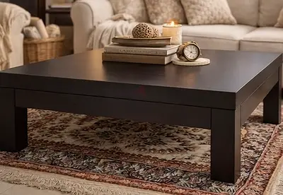 Solid Dark Wood Coffee Table - Low Square Design