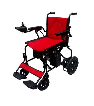 Lightweight Foldable Electric Wheelchair with Joystick - Red