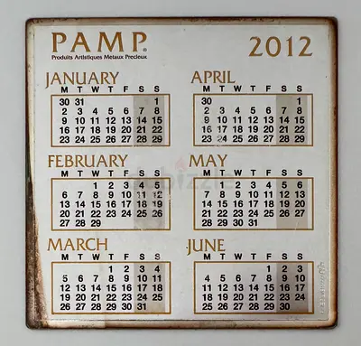 Silver 999.0 1oz Plaque - PAMP 2012 Calendar