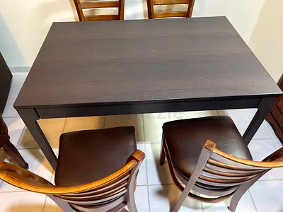 Dark Wood Dining Table with 4 Chairs - Compact Set