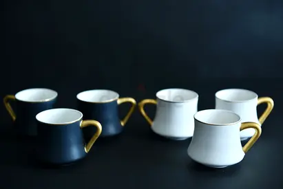 Unique tea cup set of 6 duo color combination - Brand New!