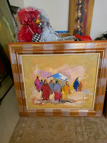 2x Framed Abstract Figurative Painting in Wood Frame - Ready to Hang