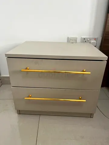 Modern 2-Drawer Nightstand/Bedside Table with Gold Handles- Home Centre, Quantity -2