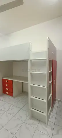 White Loft Bed with Built-in Desk and Storage (Good Condition)