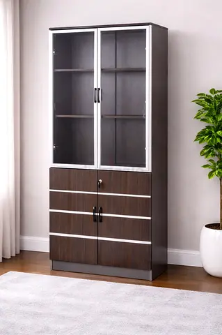 Bookshelf  File Storage Cabinet – 2 Door Office Cabinet (Coffee Color)