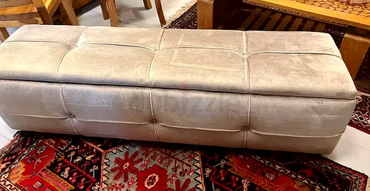 Long Upholstered Bench / Ottoman - Beige Velvet, Good Condition