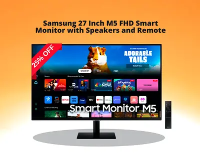 Samsung 27 Inch M5 FHD Smart Monitor with Speakers and Remote | LS27DM502 | Warranty