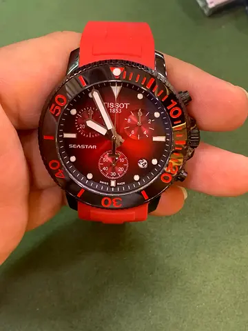Tissot Seastar Mens Sport Mastercopy Watch with Red Silicone Strap
