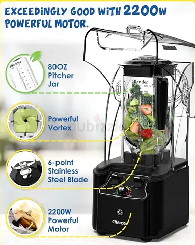 High-Power 2200W Commercial Blender with 80oz Pitcher Jar