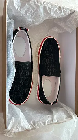 Pair of black patterned slip-on casual Christian Louboutin shoes, size 39- Brand New