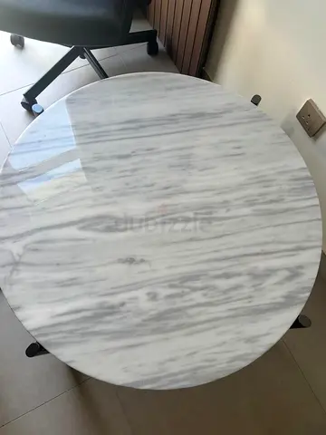2XL- Round Marble Coffee Side Table - White Grey Veined
