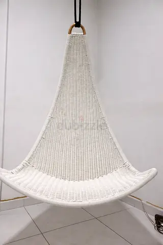 White Wicker Hanging Swing Chair - Single Seat, Good Condition