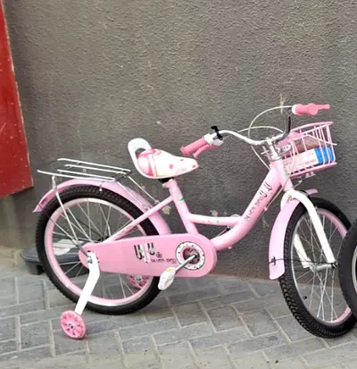 Pink Kids 16-inch Bicycle with Training Wheels and Basket