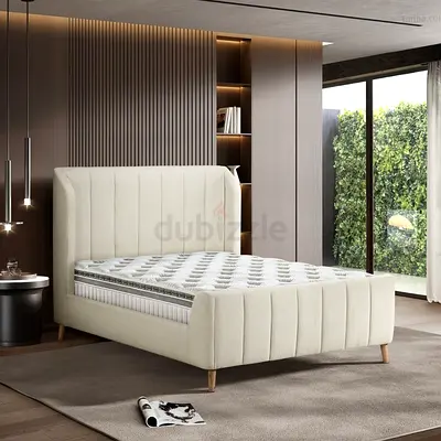 Tall wingback head and foot board boucle twin bed