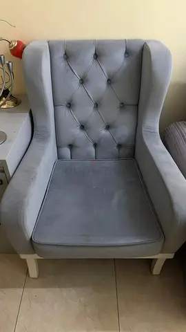 Light Grey Velvet Wingback Accent Chair  and sofa set excellent Condition very well maintained