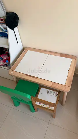 Ikea( free 2 chair + 3 tray) Wooden  Kids Table and Chair Set with Storage - Light Oak