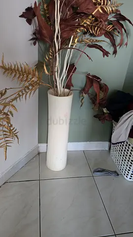 Tall Ceramic Floor Vase with Decorative Artificial Foliage