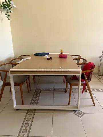 Wooden Dining Table with 6 Chairs - Simple Modern Design