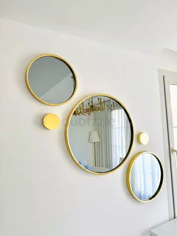 Set of 5 Decorative Round Gold Wall Mirrors