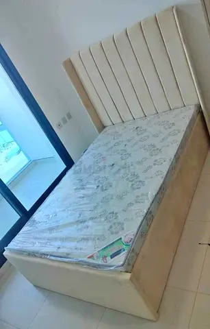 Brand New Double Size upholstered bed with mattress - beige,