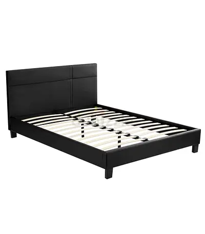 Black leather platform king bed