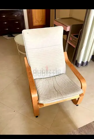 IKEA Poäng Armchair with Light Wood Frame and Beige Cushion