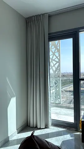 Light-grey blackout curtains with curtain rod (ready to hang)