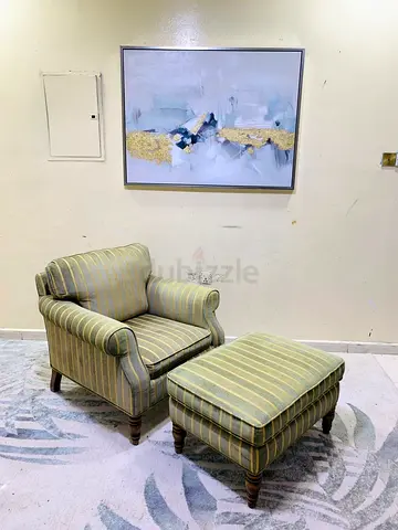 Striped Armchair with Matching Ottoman - Good Condition