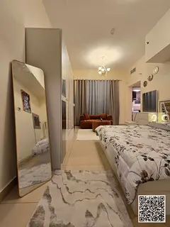 Luxurious fully furnished studio with separate kitchen and balcony with open view ✨ Ajman Jasmine 