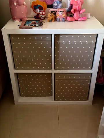 2x IKEA Kallax-style 4-cube Storage Shelf with Fabric Bins