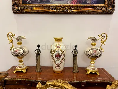 Ornate Vintage Porcelain Vase  Matching Ewers Set