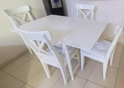 Pan Home White Extendable Dining Table with 4 Cross-back Chairs - Good Condition