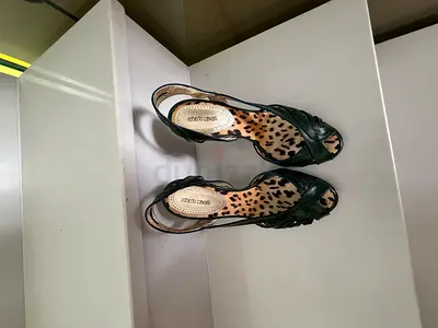 Roberto Cavalli shoes Leather Sandals with Leopard Print