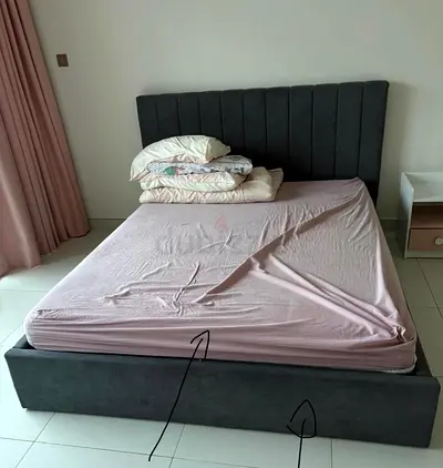 Queen upholstered bed frame with headboard - grey