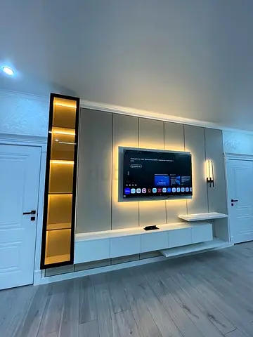 Modern wall-mounted TV Unit with LED display shelving