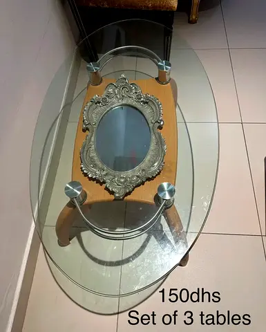 Set of 3 Glass Top Nesting Coffee Tables - Good Condition, 150 AED