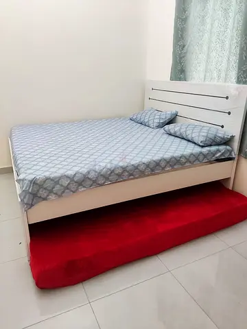 White Wooden Double Bed with Trundle - Good Condition, Washing machine, Fridge and TV