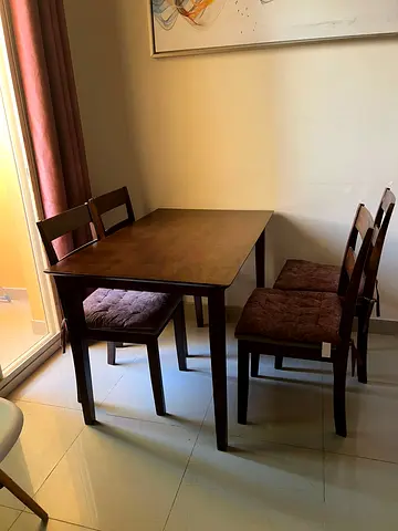 Solid Wood 4-Seater Dining Table with Cushioned Chairs - Dark Brown